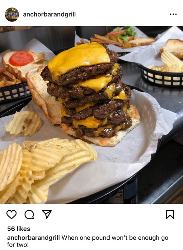 Anchor Bar and Grill super stacked cheeseburger
